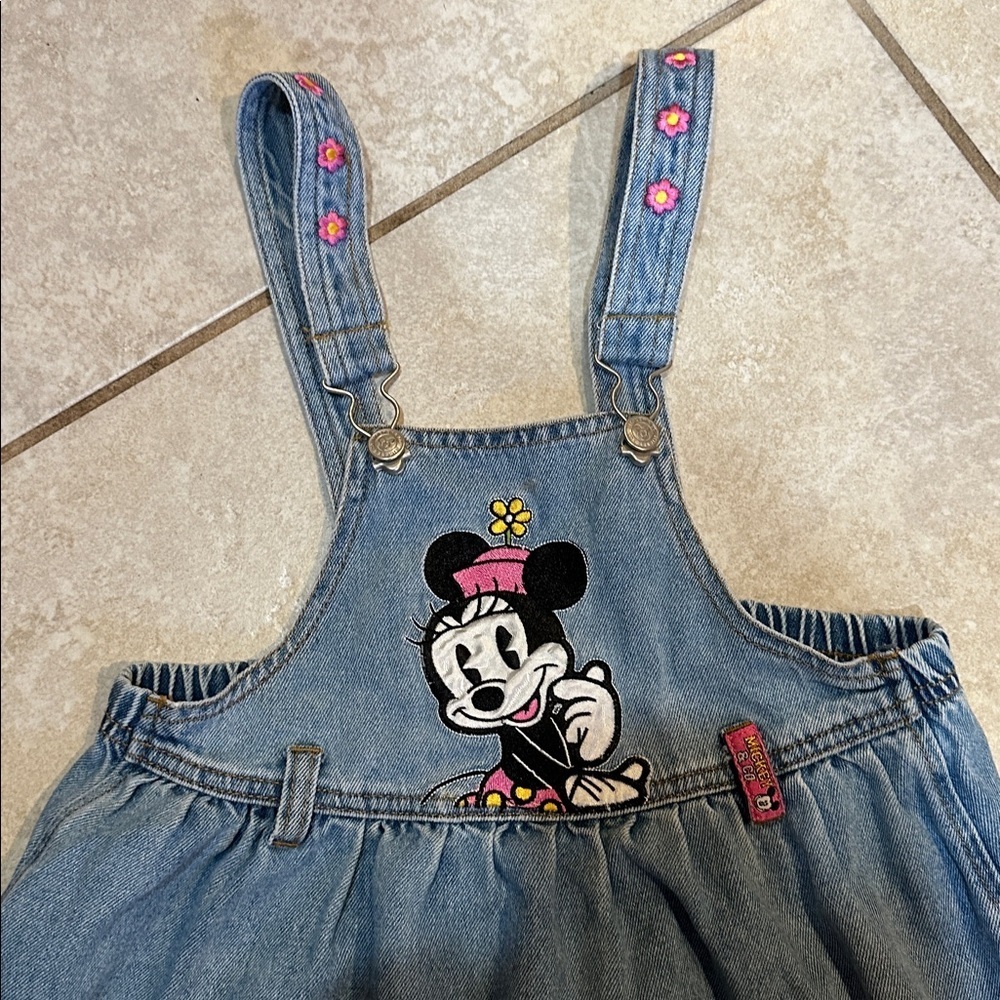 Vintage Mickey & Co Minnie Mouse Denim Jumper Overalls Dress 4T 80s 90s Y2K - Picture 2 of 6